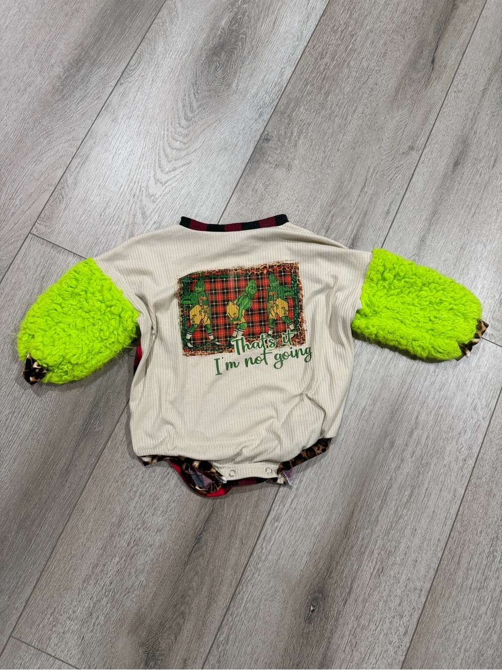 Cream Ribbed Baby Bodysuit with Neon Yellow-Green Sleeves
